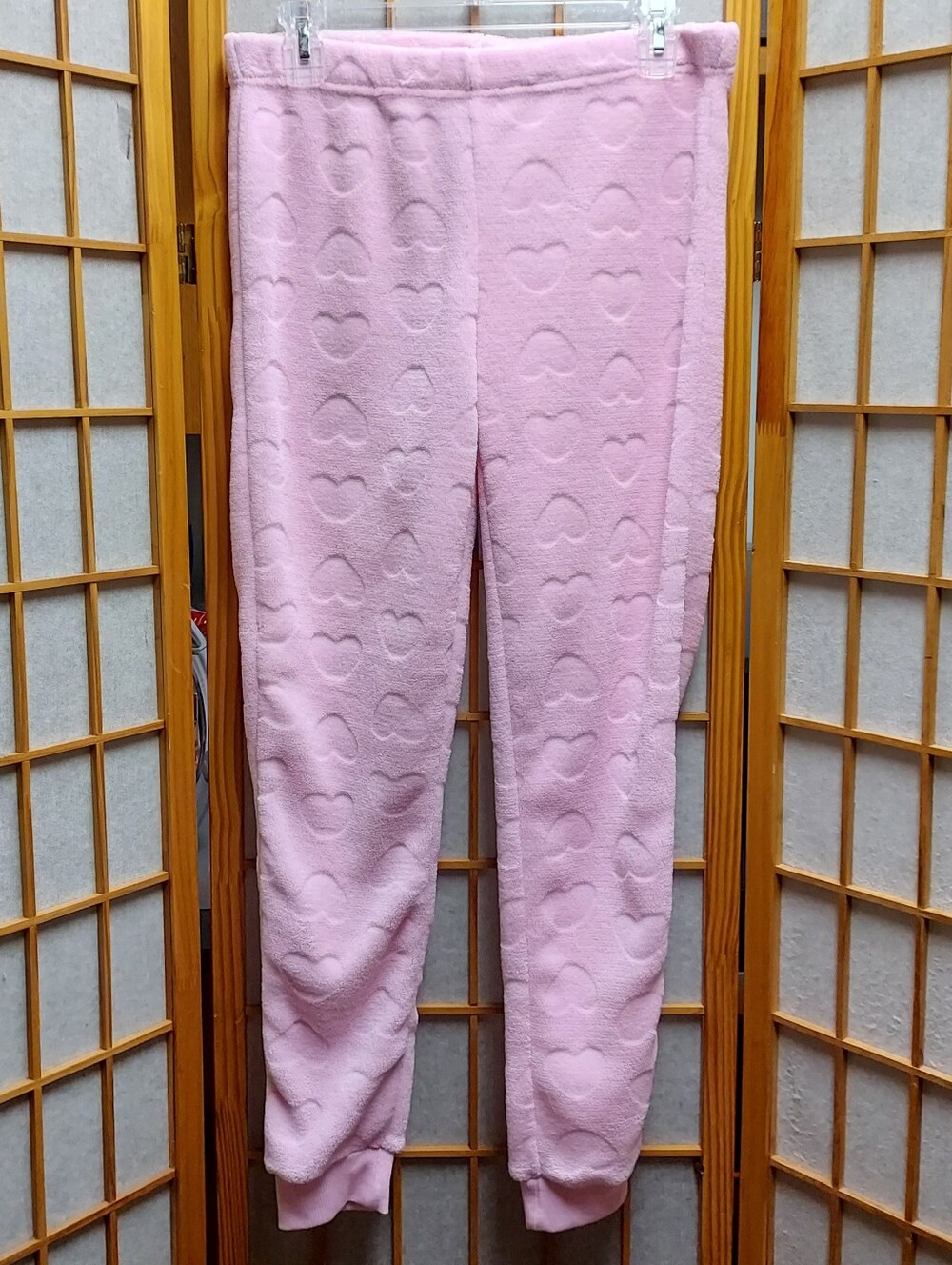 💗 Super Cozy Soft Heart Imprint Stamp Pajama Pants Womens M Juniors L
